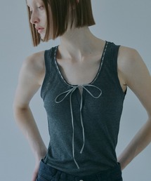 LE CIEL BLEU | リボントリムドネックラインタンク / Ribbon-trimmed Neckline Tank(Tシャツ/カットソー)