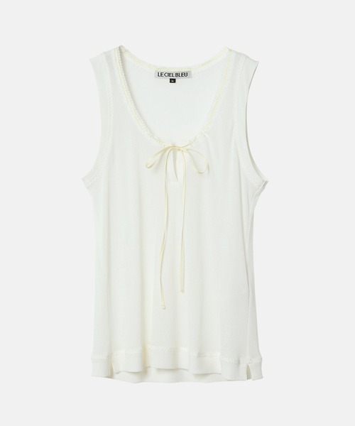 LE CIEL BLEU（ルシェルブルー）の「リボントリムドネックラインタンク / Ribbon-trimmed Neckline Tank（Tシャツ/カットソー・レディース・チャコールグレー/ホワイト・36）」の7枚目の写真