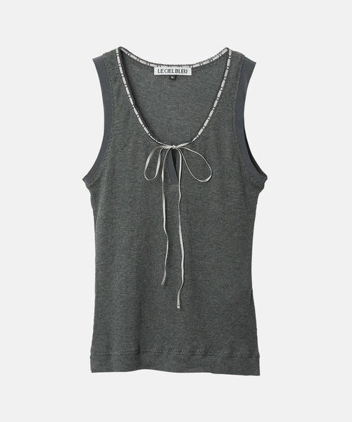 LE CIEL BLEU（ルシェルブルー）の「リボントリムドネックラインタンク / Ribbon-trimmed Neckline Tank（Tシャツ/カットソー・レディース・チャコールグレー/ホワイト・36）」の15枚目の写真