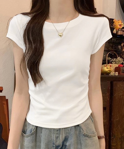 Miniministore（ミニミニストア）の「サイドギャザーtシャツ 半袖トップス夏服（Tシャツ/カットソー・レディース・ライトブルー/ブラック/ホワイト/ライトグレー/ピンク・FREE）」の19枚目の写真