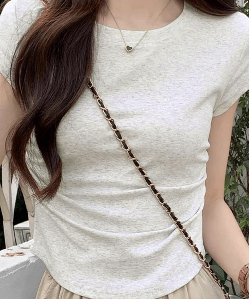 Miniministore（ミニミニストア）の「サイドギャザーtシャツ 半袖トップス夏服（Tシャツ/カットソー・レディース・ライトブルー/ブラック/ホワイト/ライトグレー/ピンク・FREE）」の22枚目の写真