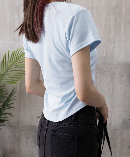 Miniministore（ミニミニストア）の「サイドギャザーtシャツ 半袖トップス夏服（Tシャツ/カットソー・レディース・ライトブルー/ブラック/ホワイト/ライトグレー/ピンク・FREE）」の9枚目の写真