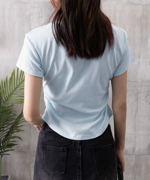 Miniministore（ミニミニストア）の「サイドギャザーtシャツ 半袖トップス夏服（Tシャツ/カットソー・レディース・ライトブルー/ブラック/ホワイト/ライトグレー/ピンク・FREE）」の10枚目の写真