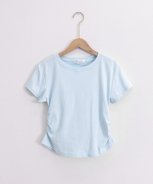 Miniministore（ミニミニストア）の「サイドギャザーtシャツ 半袖トップス夏服（Tシャツ/カットソー・レディース・ライトブルー/ブラック/ホワイト/ライトグレー/ピンク・FREE）」の11枚目の写真