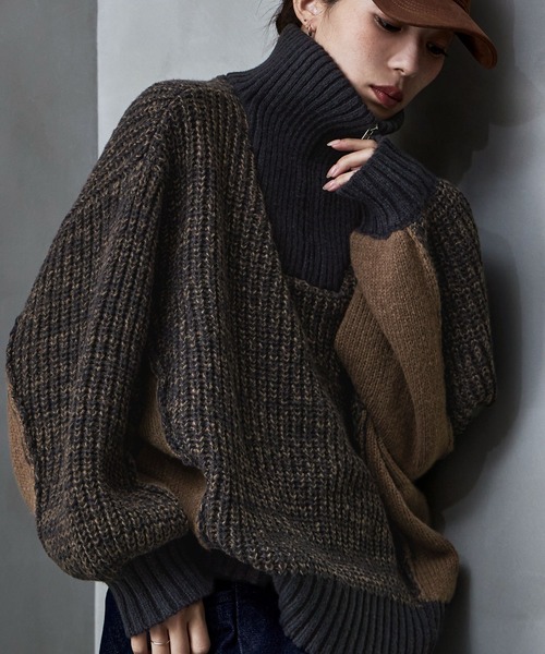 バイカラーハーフジップニット（ニット/セーター）｜etoll.（エトル