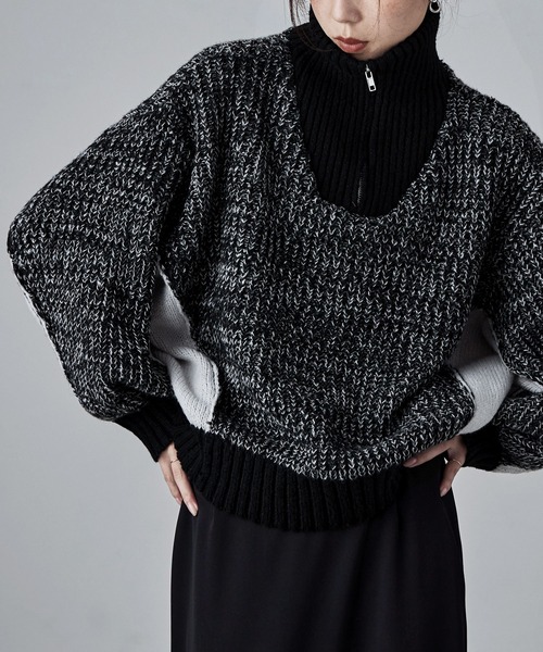 etoll.（エトル）の「バイカラーハーフジップニット（ニット/セーター・レディース・ベージュ/ネイビー/ブラック・M）」の18枚目の写真