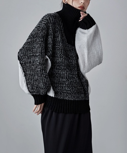 etoll.（エトル）の「バイカラーハーフジップニット（ニット/セーター・レディース・ベージュ/ネイビー/ブラック・M）」の19枚目の写真