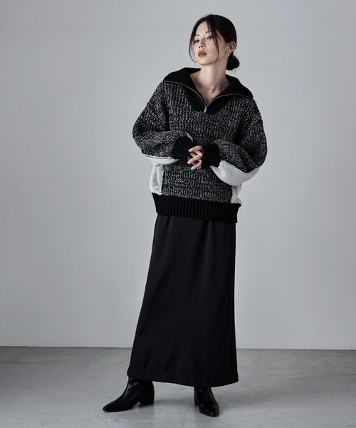 etoll.（エトル）の「バイカラーハーフジップニット（ニット/セーター・レディース・ベージュ/ネイビー/ブラック・M）」の20枚目の写真