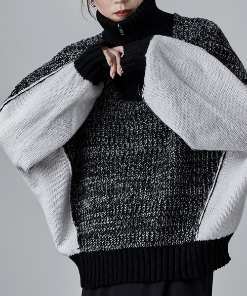 etoll.（エトル）の「バイカラーハーフジップニット（ニット/セーター・レディース・ベージュ/ネイビー/ブラック・M）」の22枚目の写真