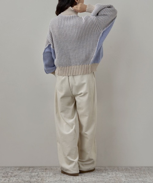 etoll.（エトル）の「バイカラーハーフジップニット（ニット/セーター・レディース・ベージュ/ネイビー/ブラック・M）」の13枚目の写真