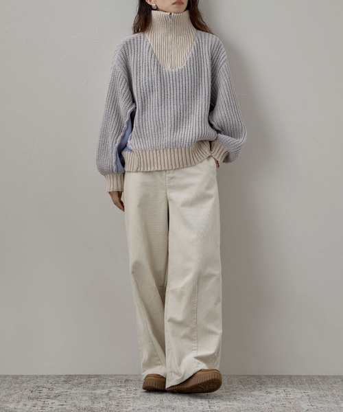 etoll.（エトル）の「バイカラーハーフジップニット（ニット/セーター・レディース・ベージュ/ネイビー/ブラック・M）」の14枚目の写真