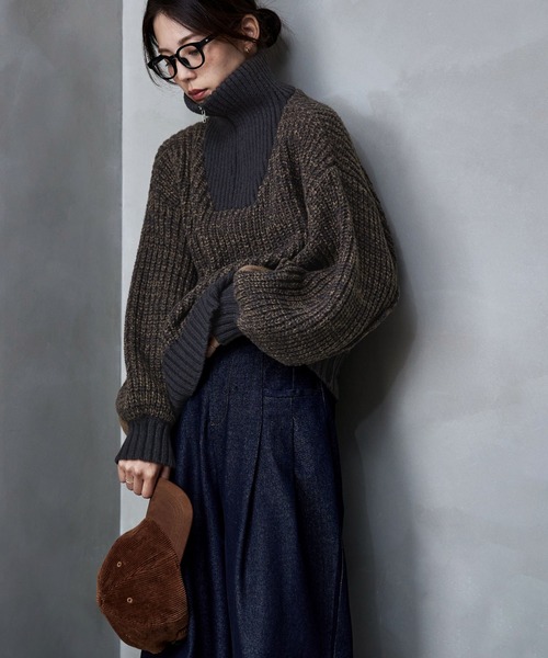 etoll.（エトル）の「バイカラーハーフジップニット（ニット/セーター・レディース・ベージュ/ネイビー/ブラック・M）」の5枚目の写真