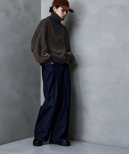 etoll.（エトル）の「バイカラーハーフジップニット（ニット/セーター・レディース・ベージュ/ネイビー/ブラック・M）」の7枚目の写真