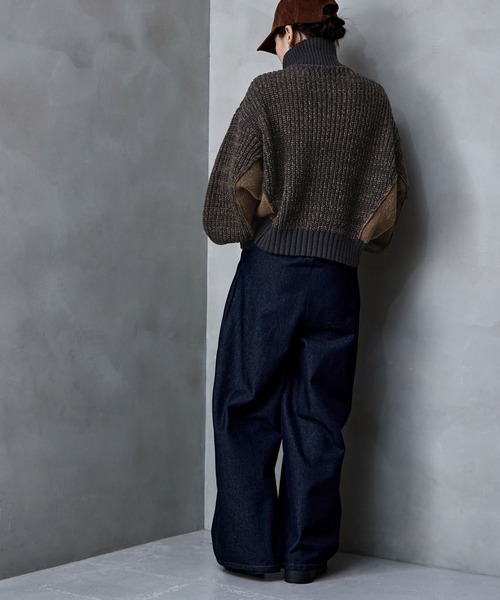 etoll.（エトル）の「バイカラーハーフジップニット（ニット/セーター・レディース・ベージュ/ネイビー/ブラック・M）」の8枚目の写真