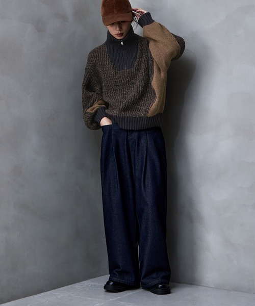 etoll.（エトル）の「バイカラーハーフジップニット（ニット/セーター・レディース・ベージュ/ネイビー/ブラック・M）」の9枚目の写真