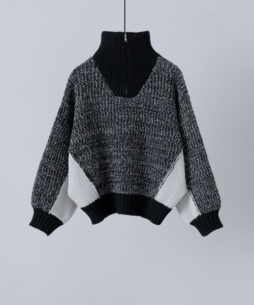 美品✨️【完売品】AMBERGLEAM バイカラーハーフジップセーター マルベリー 美品✨️【完売品】AMBERGLEAM バイカラーハーフジップセーター