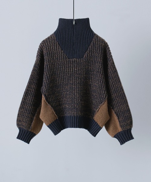 バイカラーハーフジップニット（ニット/セーター）｜etoll.（エトル