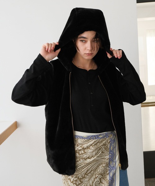 ★人気★【threetimes】 Lauren zip-up jacket [送料・関税込] ssstein MELTON ZIP UP BLOUSON・BLACK - tity