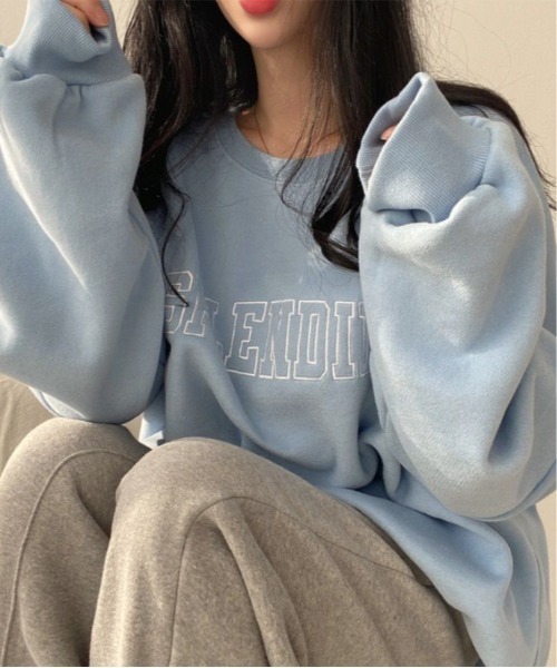 shyam inspiration(シャムインスピレーション)の「オーバーサイズ フロントレターロゴ刺繍スウェット/トレーナー/裏起毛(スウェット・レディース・ピンク/グレー/ブルー・M/L)」の7枚目の写真