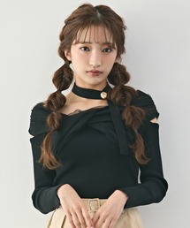 REDYAZEL | チョーカークロスチュールニットトップス(ニット/セーター)