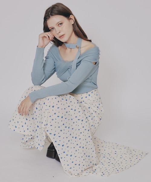 REDYAZEL（レディアゼル）の「チョーカークロスチュールニットトップス（ニット/セーター・レディース・オフホワイト/グリーン/ブラック/ボルドー/ピンク・FREE）」の9枚目の写真