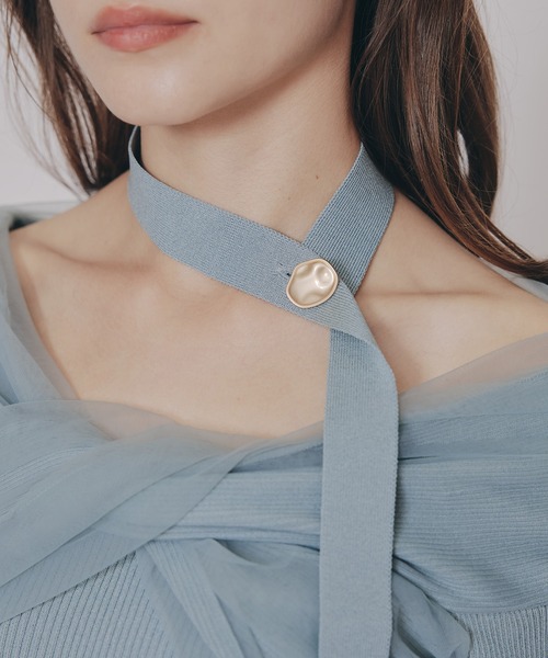 REDYAZEL（レディアゼル）の「チョーカークロスチュールニットトップス（ニット/セーター・レディース・オフホワイト/グリーン/ブラック/ボルドー/ピンク・FREE）」の14枚目の写真