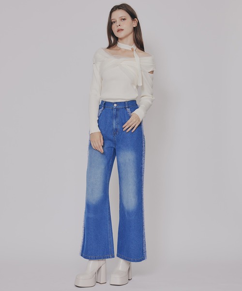 REDYAZEL（レディアゼル）の「チョーカークロスチュールニットトップス（ニット/セーター・レディース・オフホワイト/グリーン/ブラック/ボルドー/ピンク・FREE）」の17枚目の写真