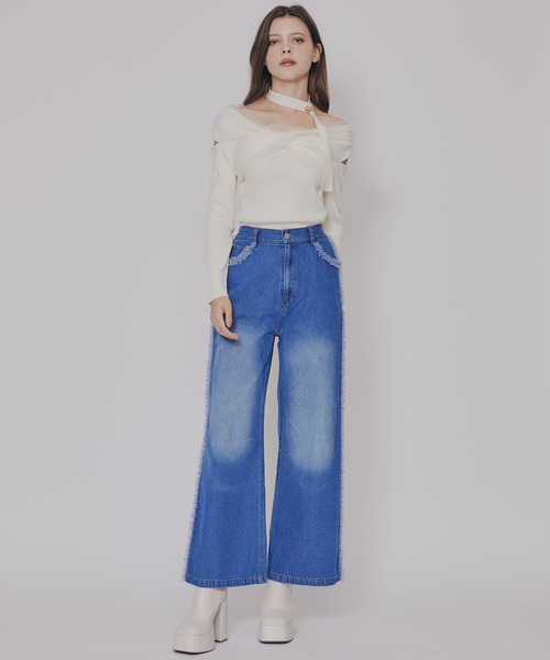 REDYAZEL（レディアゼル）の「チョーカークロスチュールニットトップス（ニット/セーター・レディース・オフホワイト/グリーン/ブラック/ボルドー/ピンク・FREE）」の18枚目の写真