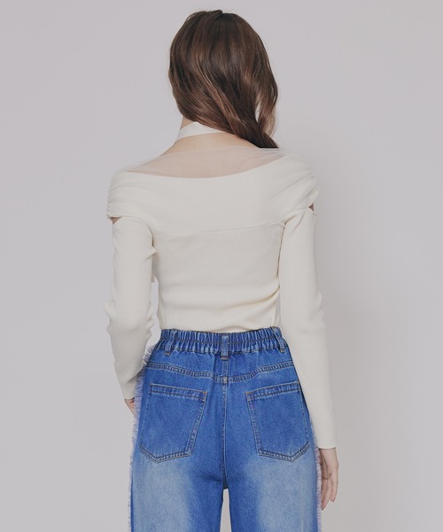 REDYAZEL（レディアゼル）の「チョーカークロスチュールニットトップス（ニット/セーター・レディース・オフホワイト/グリーン/ブラック/ボルドー/ピンク・FREE）」の10枚目の写真