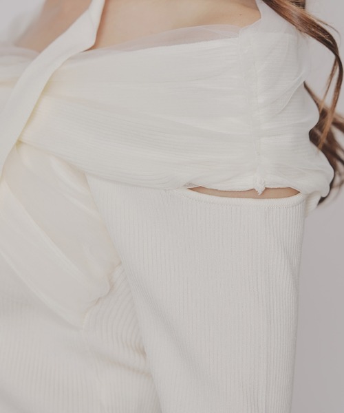 REDYAZEL（レディアゼル）の「チョーカークロスチュールニットトップス（ニット/セーター・レディース・オフホワイト/グリーン/ブラック/ボルドー/ピンク・FREE）」の12枚目の写真