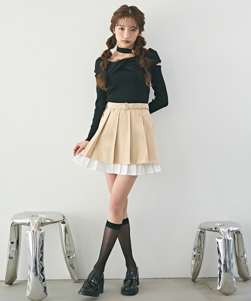 REDYAZEL（レディアゼル）の「チョーカークロスチュールニットトップス（ニット/セーター・レディース・オフホワイト/グリーン/ブラック/ボルドー/ピンク・FREE）」の22枚目の写真