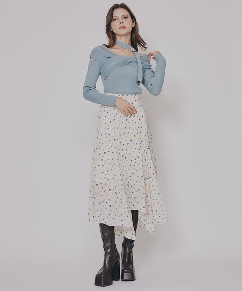 REDYAZEL（レディアゼル）の「チョーカークロスチュールニットトップス（ニット/セーター・レディース・オフホワイト/グリーン/ブラック/ボルドー/ピンク・FREE）」の20枚目の写真