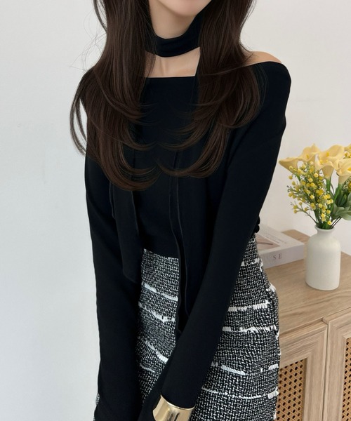 CHARME BY MICOLA(シャルムバイミコラ)の「ワンホン女子♪チョーカー付オフショルトップス(Tシャツ/カットソー・レディース・ブラック/ブラウン/ホワイト・FREE)」の17枚目の写真