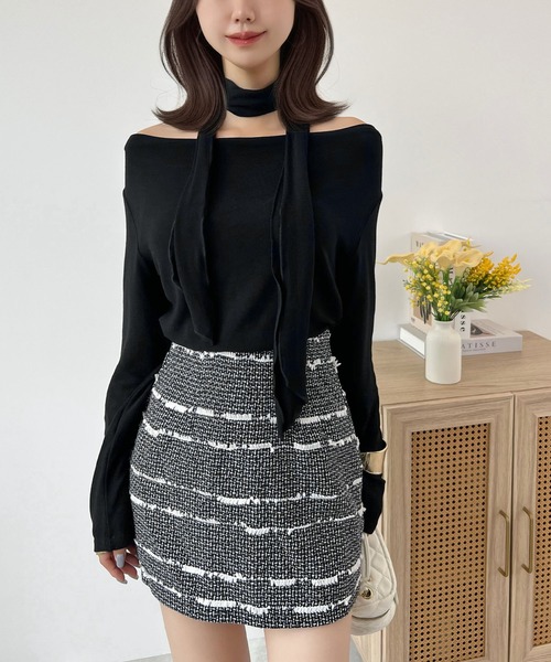 CHARME BY MICOLA(シャルムバイミコラ)の「ワンホン女子♪チョーカー付オフショルトップス(Tシャツ/カットソー・レディース・ブラック/ブラウン/ホワイト・FREE)」の18枚目の写真