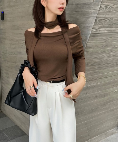 CHARME BY MICOLA(シャルムバイミコラ)の「ワンホン女子♪チョーカー付オフショルトップス(Tシャツ/カットソー・レディース・ブラック/ブラウン/ホワイト・FREE)」の13枚目の写真