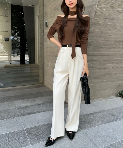 CHARME BY MICOLA(シャルムバイミコラ)の「ワンホン女子♪チョーカー付オフショルトップス(Tシャツ/カットソー・レディース・ブラック/ブラウン/ホワイト・FREE)」の15枚目の写真