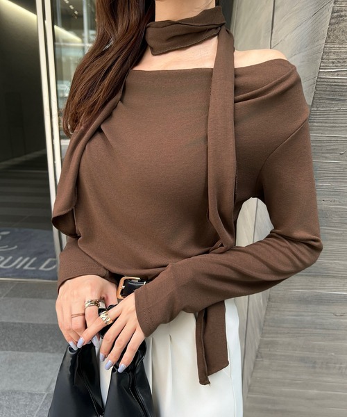 CHARME BY MICOLA(シャルムバイミコラ)の「ワンホン女子♪チョーカー付オフショルトップス(Tシャツ/カットソー・レディース・ブラック/ブラウン/ホワイト・FREE)」の12枚目の写真