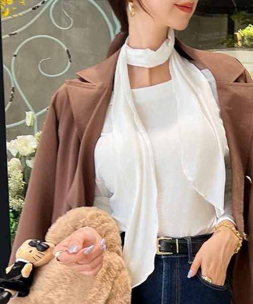 CHARME BY MICOLA(シャルムバイミコラ)の「ワンホン女子♪チョーカー付オフショルトップス(Tシャツ/カットソー・レディース・ブラック/ブラウン/ホワイト・FREE)」の10枚目の写真