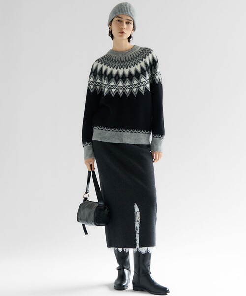 23区 2025aw カシミヤブレンド Iライン ニットスカート チャコール 23区（大きいサイズ） 【洗える】カシミヤブレンド Iライン ニット