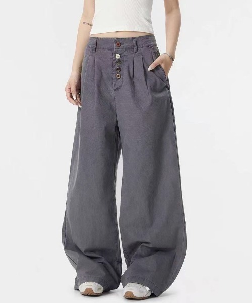 FreeZone(フリーゾーン)の「カラーボタンデザイン ワイドパンツ(カーゴパンツ・メンズ・ブラウン/グレー・L/M/S)」の21枚目の写真