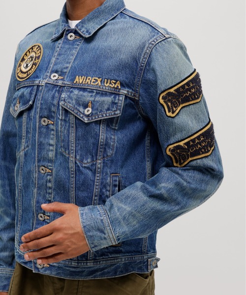 AVIREX USA デニムジャケット FREE 上野商会 ワッペン 刺繍 A.A.R.C》DENIM JACKET 'CHAMPION CUSTOM' / デニムジャケット