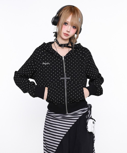 gossip！ロサンゼルス（ゴシップロサンゼルス）の「Y2K 着回し力バツグン！ゆるっとラフな万能ショートジップドット柄パーカーUV対策（パーカー・レディース・ドット・FREE）」の15枚目の写真