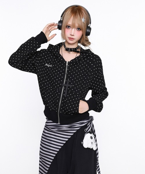 gossip！ロサンゼルス（ゴシップロサンゼルス）の「Y2K 着回し力バツグン！ゆるっとラフな万能ショートジップドット柄パーカーUV対策（パーカー・レディース・ドット・FREE）」の9枚目の写真