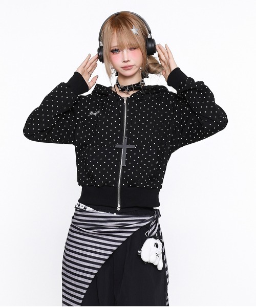 gossip！ロサンゼルス（ゴシップロサンゼルス）の「Y2K 着回し力バツグン！ゆるっとラフな万能ショートジップドット柄パーカーUV対策（パーカー・レディース・ドット・FREE）」の11枚目の写真