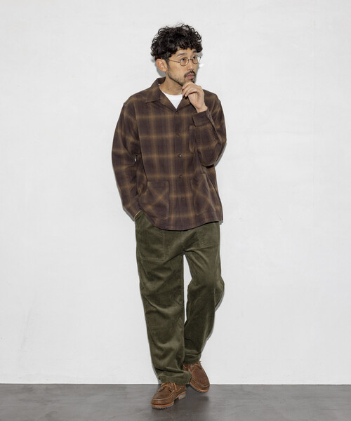 PENDLETON（ペンドルトン）の「PENDLETON/ペンドルトン 別注 コットンシャギー オープンカラー チェックロングスリーブシャツ（シャツ/ブラウス・メンズ・ネイビー/ブラウン/ナチュラル・MEDIUM/LARGE）」の7枚目の写真