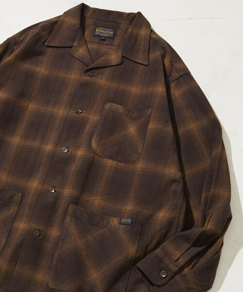 PENDLETON（ペンドルトン）の「PENDLETON/ペンドルトン 別注 コットンシャギー オープンカラー チェックロングスリーブシャツ（シャツ/ブラウス・メンズ・ネイビー/ブラウン/ナチュラル・MEDIUM/LARGE）」の12枚目の写真