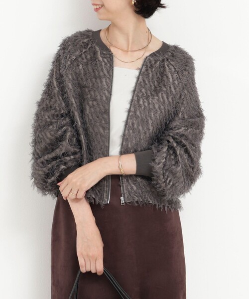 MICO COULIER（ミコクリエ）の「フェザージャガードブルゾン（ブルゾン・レディース・チャコールグレー/ベビーピンク/ネイビー・38）」の2枚目の写真