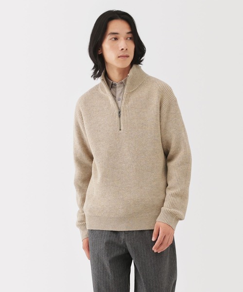 紳士 ウールミドルゲージ畦編みハーフジップセーター（ニット/セーター