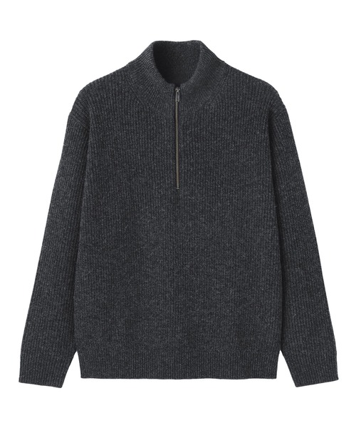 セール】紳士 ウールミドルゲージ畦編みハーフジップセーター（ニット
