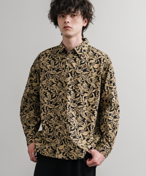 Audience(オーディエンス)の「Upscape Audience 日本製/国産プリントブロードワンウォッシュレギュラーカラー長袖テーパードシャツ AUD6664(シャツ/ブラウス・メンズ・ブラック/カーキ/オフホワイト/ブラック系/ベージュ/グリーン/アイボリー・M/L)」の4枚目の写真